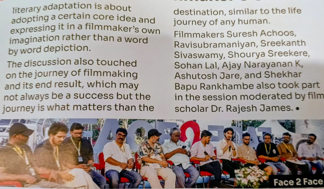 Printed festival coverage of the filmmaker discussion, listing Suresh Achoos among the participants