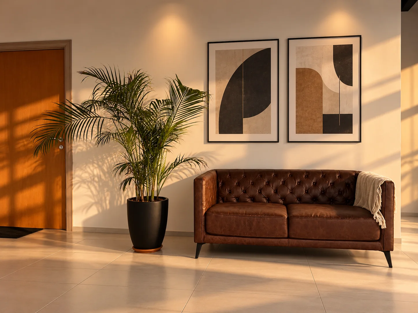 Open studio lounge with plant and sofa at the Sharjah studio